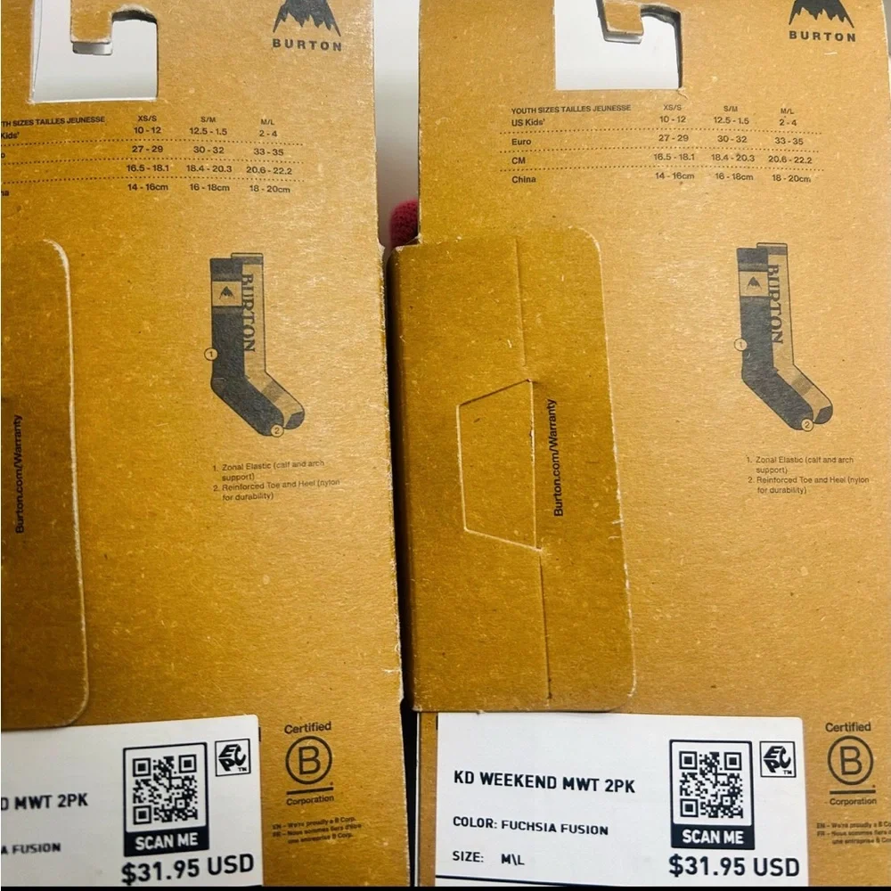 NWT Burton Kids Weekend Midweight Snowboard Ski Socks 4 Pairs Size M/L Youth 2-4
